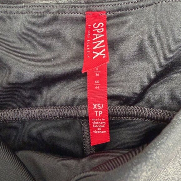 SPANX Black Faux Leather Stretch Leggings Tights XS - Picture 6 of 9